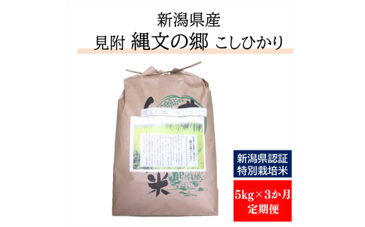 令和6年産【3か月連続お届け】新潟産コシヒカリ（県認証特別栽培米）「縄文の郷コシヒカリ」精米15kg定期便(5kg×3か月) 1557051 - 新潟県見附市