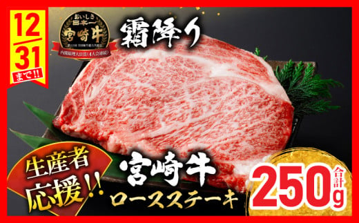 [最短2週間以内で発送]生産者応援 数量限定 宮崎牛 ロース ステーキ 1枚(計250g) 牛肉 ビーフ 黒毛和牛 配送時期が選べる 国産 ブランド牛 焼肉 BBQ バーベキュー 食品 おかず ディナー 人気 おすすめ 高級 ギフト 贈り物 プレゼント 宮崎県 日南市 送料無料_AA61-24