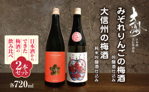 大信州酒造「大信州の梅酒　純米吟醸酒仕込み」と「みぞれりんごの梅酒　吟醸酒仕込み」日本酒からできた梅酒の飲み比べ2本セット｜ふるさと納税  酒 日本酒  飲料 ドリンク 地酒 お酒  記念日 2本セット 長野県 松本市 1504483 - 長野県松本市