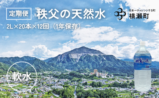 【定期便】秩父の天然水「秩父山水」2L×20本×12回（毎月）【1年保存可 水 天然水 備蓄水 おいしい水 ミネラルウォーター 】 1535965 - 埼玉県横瀬町