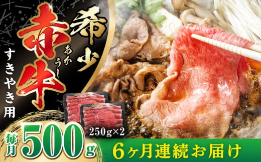 【全6回定期便】肥後の赤牛 すきやき用 250g×2P (計500g) すき焼き すきやき しゃぶしゃぶ スライス 熊本 赤牛 褐牛 あかうし 褐毛和種 肥後 冷凍 国産 牛肉【やまのや】[YDF016]  1023302 - 熊本県山都町