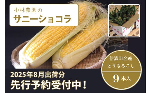  小林農園の信濃町産スイートコーン「サニーショコラ（9本セット）」令和7年8月上旬～出荷予定【2025年夏のご予約受付開始！】 生産者直送とうもろこし【長野県信濃町ふるさと納税】 587250 - 長野県信濃町