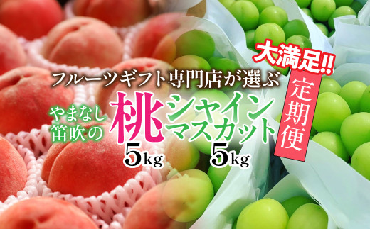 [25年発送先行予約] 山梨県笛吹市産 大満足!!フルーツ専門店が選ぶ厳選フルーツ2種定期便 桃・シャインマスカット各5kg 105-023