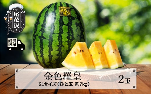 先行予約 金色羅皇 こんじきらおう 尾花沢産スイカ 2Lサイズ 約7kg×2玉 7月下旬～8月中旬頃発送 令和7年産 2025年産 観光物産 kb-sukr22 1231066 - 山形県尾花沢市