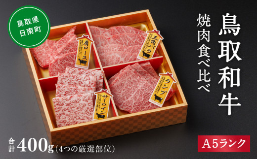 A5ランク 鳥取和牛焼肉食べ比べ 厳選部位4種類 合計400g 牛肉 精肉 肉 カタセイ 上カルビ 食べ比べセット サーロイン 肩ロース ランプ 牛モモ 三角バラ 特上カルビ カルビ 和牛 高級肉 お肉 焼肉 1535845 - 鳥取県日南町