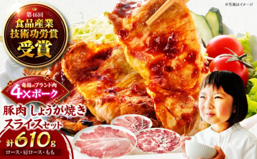 【冷凍】【4Xポーク】 豚肉 しょうが焼き用スライスセット 610g（ロース170g、肩ロース190g、もも250g）　豚肉 スライス 小分け 肉 ぶたにく 愛媛県大洲市/株式会社SL Creations [AGCY002]