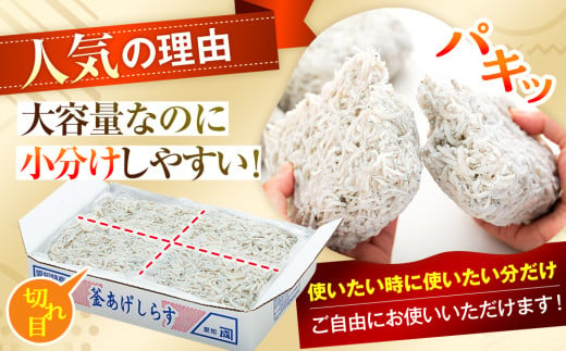 愛知県南知多町のふるさと納税 訳あり 釜揚げ しらす 2kg (1箱×2) 小分け 減塩 無添加 無着色 冷凍 愛知県 南知多町 ご飯 ごはん 丼 料理 国産 カネ成 シラス 人気 おすすめ