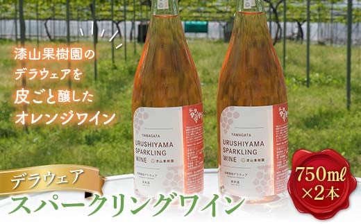 果樹園生まれの 「漆山スパークリングワイン (デラウェア)」 750ml×2本セット 『漆山果樹園』 自家栽培 山形県 南陽市 [1515] 308880 - 山形県南陽市