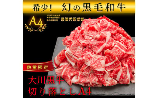 国産黒毛和牛 大川黒牛 切り落とし A4（250g×2パック） 国産 黒毛和牛 A4 切り落とし 牛肉 高知県 大川村 F6R-020 790008 - 高知県大川村