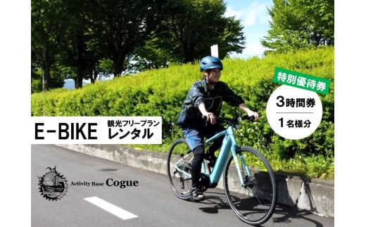 E-BIKE レンタル 3時間 観光 フリープラン 特別優待券 1名様分 ／ アポルタ合同会社 アクティビティコグー Activity Base Cogue レンタサイクル レンタル 自転車 e-bike 電動 アシスト 付き バイク ロングライド アウトドア 信州 長野県 諏訪 諏訪湖 諏訪市 【72-08】