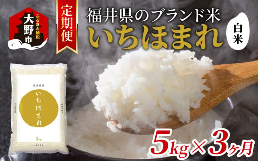 【3ヶ月定期便】【令和6年産 新米】福井県産 いちほまれ（白米）5kg×3回　計15kg