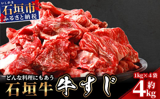 石垣牛・牛すじ ４kg （1kg×４） 冷凍便【 沖縄県 石垣市 牛肉 お肉 牛スジ 牛筋 煮込み おでん カレー 】 SI-87 1449358 - 沖縄県石垣市