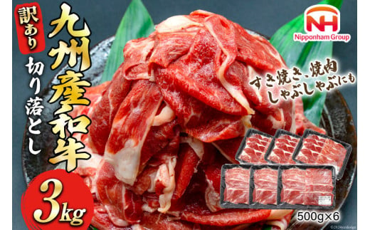 牛肉 訳あり 日本ハム 九州産 和牛 切り落とし 500g 6p 計 3kg [日本ハムマーケティング 宮崎県 日向市 452061136] 冷凍 小分け 個包装 牛 すき焼き もも肉 モモ肉 牛バラ 牛肩 1413026 - 宮崎県日向市