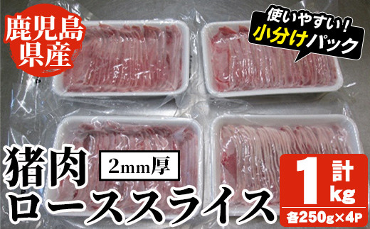 阿久根産！猪肉ローススライス(計1kg・250g×4パック 2mm厚) 国産 九州 イノシシ肉 しし肉 ロース肉 いのしし 鍋 低脂質 ジビエ シシ汁 BBQ バーベキュー 小分け パック 【一般社団法人いかくら阿久根】a-16-56-z