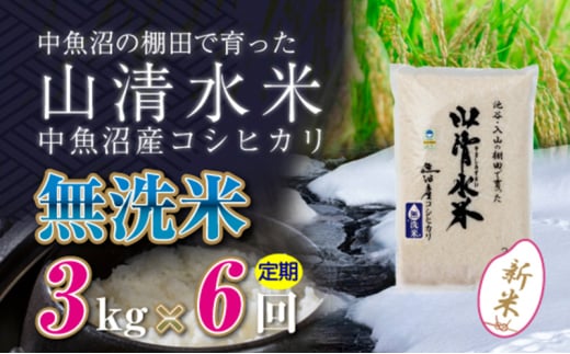 【令和6年産】【定期便／全6回】無洗米3kg　新潟県魚沼産コシヒカリ「山清水米」十日町市 米 1025218 - 新潟県十日町市