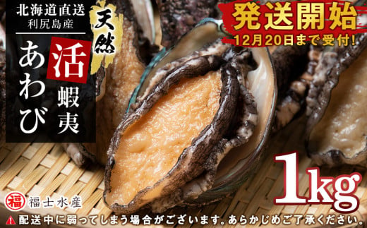 【発送開始】北海道  利尻島産 直送！天然 活えぞあわび１kg 鮑 海鮮 冷蔵 お刺身 魚介 お祝い 鮑 活き 天然【福士水産】 877599 - 北海道利尻富士町