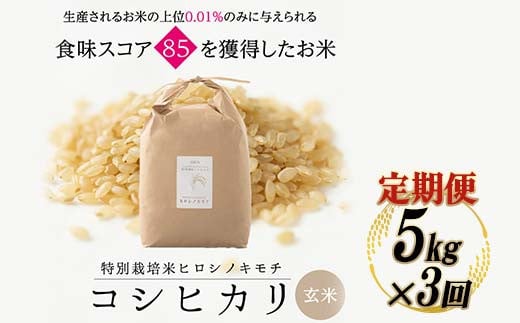 【3回定期】特別栽培米 コシヒカリ ヒロシノキモチ 玄米 5kg 総計15kg 陽咲玲 米 お米 コメ ご飯 ごはん 富山県産 富山県 立山町 F6T-467