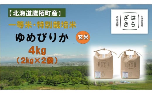 A114【令和６年産】一等米・特別栽培米 ４kg【ゆめぴりか玄米】２kg×２（農薬７割減）北海道 鷹栖町 原崎農園  682184 - 北海道鷹栖町