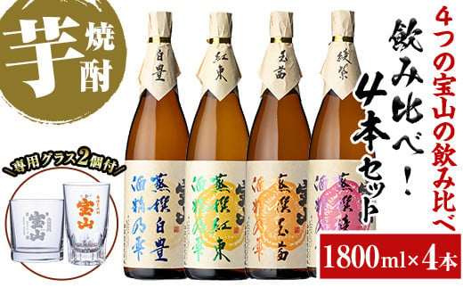 No.1210 《数量限定》焼酎飲み比べ「蒸撰綾紫」「蒸撰紅東」「蒸撰白豊」「蒸撰玉茜」(1800ml×4本・計7200ml)と専用グラス2個セット！国産 九州 鹿児島県 焼酎 芋焼酎 酒 アルコール 芋 薩摩芋 地酒 お土産 セット【宮下酒店】