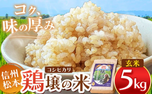 鶏穣（けいじょう）の米　玄米　５ｋｇ  |  米 コシヒカリ こしひかり 玄米 鶏穣の米 信州 松本産 長野県 信州米 こめ 玄米 おこめ ごはん 銘柄米 信州産 ふるさと納税 1598357 - 長野県松本市