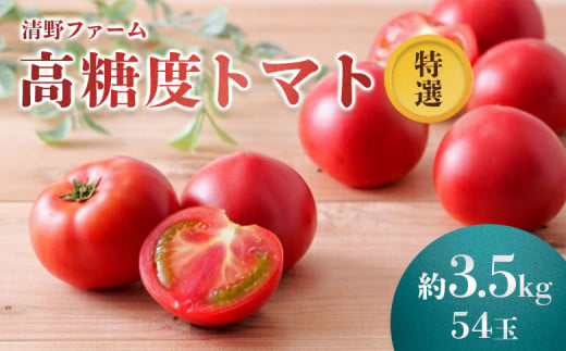 《先行受付》【特選】 清野ファームの高糖度トマト 54玉（約3.5kg） ｜ オンライン 申請 ふるさと納税 北海道 新十津川 北海道産 トマト 甘い 高糖度 フルーツトマト 糖度高い 完熟 完熟トマト 特選トマト ギフト 贈り物 野菜 やさい 新鮮 新十津川町【18002】 1071393 - 北海道新十津川町