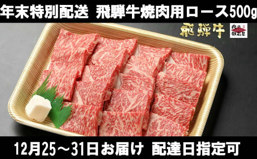 48. [11月8日受付開始!]年末配送 飛騨牛 焼き肉用 ロース 500g 冷蔵配送 配達日指定可 年内配送 焼肉 バーベキュー 焼き肉 冷凍可 年末お届け