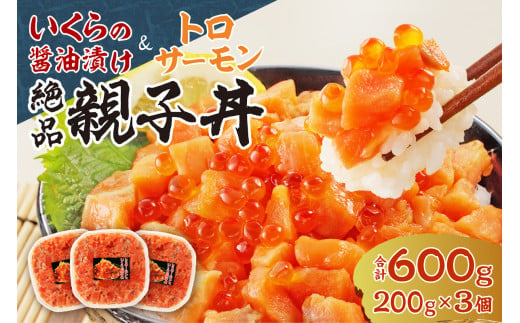 北海道産 いくら 醤油漬け （鮭卵）とトロサーモンの絶品！ 親子丼 セット 600g（200ｇ×３個）水産 海鮮 魚卵 魚介 お取り寄せ グルメ サーモン トロサーモン 3パック ご飯にのせるだけ 冷凍 北海道 札幌市 679758 - 北海道札幌市