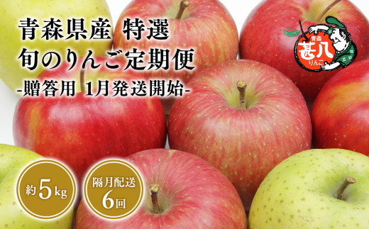 【1月発送開始】隔月配送　定期便６回　特選　甚八りんご　5kg　【青森県 平川市 マルジンサンアップル】1月 3月 5月 7月 9月 11月贈答用 青森 青森県産 平川 りんご リンゴ 林檎 くだもの 果物 フルーツ