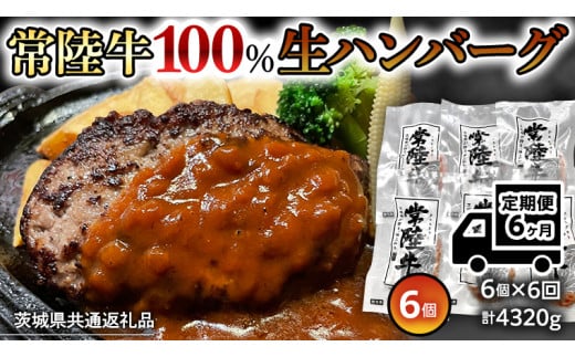 【茨城県共通返礼品】【6ヶ月定期便】 黒毛和牛 常陸牛 100% 特製 プレミアム 生ハンバーグ 120g×6個入り 合計720g 八千代町産 白菜 使用 無添加 無着色 保存料不使用 冷凍 牛 牛肉 ビーフ 生 ハンバーグ こだわり [AU056ya]