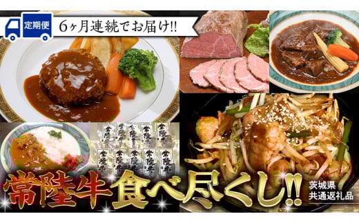 [茨城県共通返礼品][定期便] [6回コース] 常陸牛 食べ尽くし 定期便 (6ヶ月連続でお届け) 牛肉 黒毛和牛 国産 贅沢 ビーフシチュー ハンバーグ ローストビーフ 牛もつ ホルモン カレー 簡単 お手軽 [AU035ya][SZRY]
