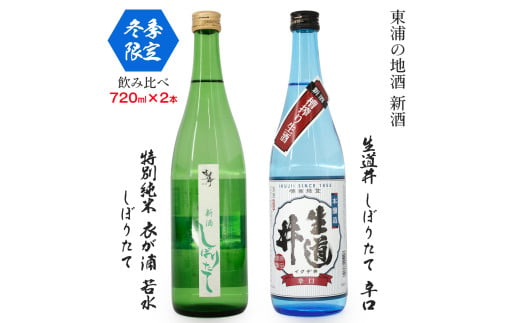 [冬季限定][特別純米 衣が浦若水しぼりたて/本醸造 生道井 しぼりたて 辛口]720ml×2本「知多半島東浦の地酒 新酒 しぼりたて 飲み比べセット」|日本酒 新米 生酒 愛知県産酒造好適米 若水 無濾過 生原酒 原田酒造 愛知県 [0704]