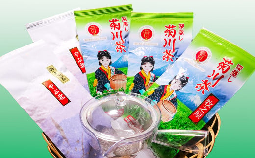 やぶきた深蒸し茶(2種類 計5本)と急須(1点)セット | お茶 日本茶 やぶきた茶 緑茶 煎茶 深蒸し茶 透明急須 牧之原産 静岡茶 静岡県 菊川市