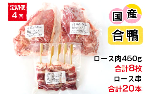 [定期便／年4回] 合鴨ロース肉 セットB (ロース肉450g×2枚、ロース串×5本)｜国産合鴨 あいがも あい鴨 ダック アイガモ肉 合鴨ロース 低カロリー高たんぱく [0392] 241373 - 埼玉県杉戸町