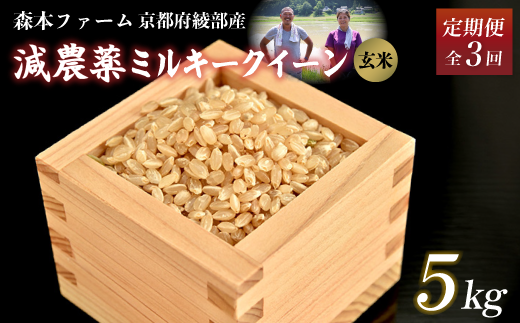 【定期便3回】【令和6年産】新米 減農薬ミルキークイーン 玄米 5kg 毎月お届け 3ヶ月【 定期便 米 ミルキークイーン 5キロ 5kg 玄米 こめ コメ お米 おこめ 減農薬 低農薬 農家直送 綾部 京都 森本ファーム 】 1545628 - 京都府綾部市