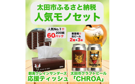 ＜太田市の人気モノセット＞サンダーズ応援ティッシュ×クラフトビールCHROA＜複数個口で配送＞【4014404】