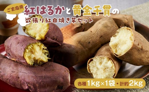 【ご家庭用】冷凍 やきいも 『紅はるか & 黄金千貫 欲張り紅白セット』(各種 約1kg × 1袋　合計 約2kg )