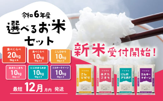 選べるお米10kg 5kgx2袋 20kg 5kg×4袋 令和6年産 新米 12月発送 先行予約 こしひかり あきたこまち にじのきらめき ミルキークイーン 食べ比べ 白米 精米 茨城県 八千代町