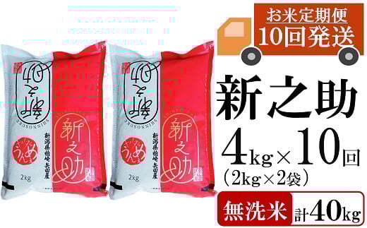 [先行予約・令和7年産新米・10ヶ月定期便]新之助 無洗米 4kg(2kg×2袋)×10回(計 40kg)ヤタらうんめぇ しんのすけ 水田環境鑑定士在籍[Y0340]