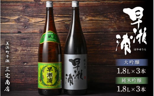 【早瀬浦】本醸造 1800ml × 3本 ＆ 純米酒 1800ml × 3本 セット【飲み比べ 日本酒 地酒 福井 美浜 早瀬 フルーティ 男酒 硬水 ミネラル 希少 ご褒美 家飲み】[m16-e004] 975456 - 福井県美浜町