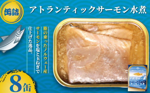 サーモン水煮 缶詰 8缶 アトランティックサーモン 魚 シャケ サケ 鮭 サーモン 水煮 海産物 魚缶詰 備蓄品 保存食 簡単缶詰 長期保存 常温保存 缶詰 備蓄缶詰 防災 非常食 ローリングストック キャンプ アウトドア お取り寄せ グルメ おかず 朝食 昼食 夕食 おつまみ 酒 のお供 アレンジレシピ セット ギフト 贈答 贈り物 プレゼント 食品 送料無料 千葉県 銚子市 田原缶詰	 1451058 - 千葉県銚子市