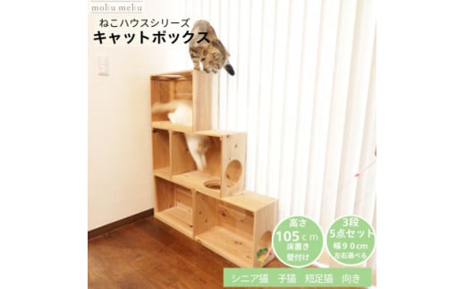 床置きタワー・壁付けキャットウォークで使えるキャットボックス　3段5点セット(左上がり)【1563426】 1546444 - 愛知県北名古屋市