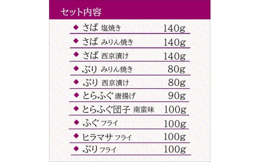 長崎県松浦市のふるさと納税 漁協直送！レンジで本格焼き魚と揚げ物10種セット ( 焼き魚 揚げ物 レンジで簡単 サバ さば ぶり ブリ ふぐ フグ ヒラマサ フライ 唐揚げ みりん焼き )【C3-018】