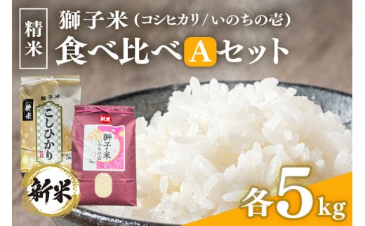 【令和6年産】獅子米 食べ比べ A セット 精米 10kg ( コシヒカリ5kg いのちの壱 5kg ) 2種類 家庭用 贈答用 お取り寄せ ギフト お米 米 おこめ 茨城県 石岡市 (B02-027) 1079448 - 茨城県石岡市