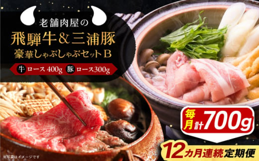 【12回定期便】 飛騨牛ロース400g 三浦豚ロース300g 豪華しゃぶしゃぶセットB 和牛 国産 霜降り 恵那市 / 岩島屋 [AUAJ050]