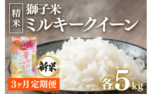 【定期便】獅子米 ミルキークイーン精米5㎏ × 3か月【令和6年産】獅子米 ミルキークイーン 精米 5kg お米 白米 米 おこめ ブランド米 ミルキー 5キロ 国産 単一原料米 コメ こめ ご飯 銘柄米 茨城県産 茨城 産直 産地直送 農家直送 ごはん 家庭用 贈答用 お取り寄せ ギフト 茨城県 石岡市 (B02-033) 1547221 - 茨城県石岡市