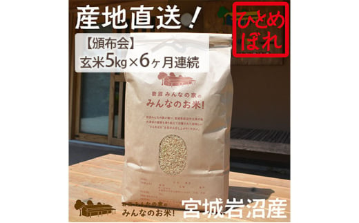 【定期便6ヵ月連続】岩沼みんなの家の「みんなのお米！」ひとめぼれ玄米5kg×6ヶ月（合計30kg） [№5704-0632] 1274069 - 宮城県岩沼市