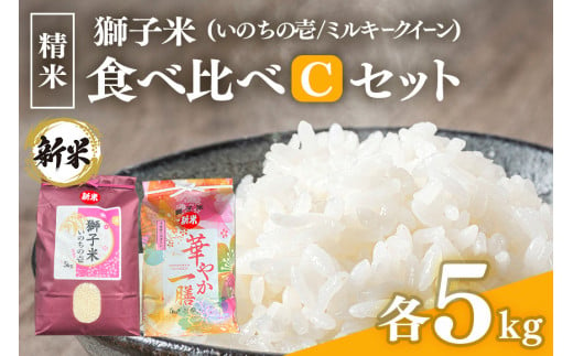 【令和6年産】獅子米 食べ比べ Cセット 精米 10kg  ( いのちの壱 5kg ミルキークイーン 5kg ) 2種類 家庭用 贈答用 お取り寄せ ギフト お米 米 おこめ 茨城県 石岡市 (B02-029)  1079450 - 茨城県石岡市