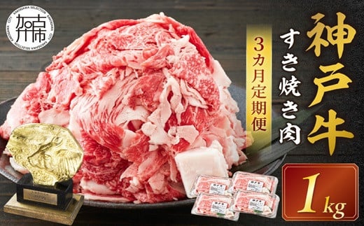 神戸牛 メガ盛りすき焼き肉 1kg 定期便全3回【1ヶ月ごとにお届け】《 神戸牛 牛肉 すき焼き 焼肉 小分け 送料無料 定期便 》【2407A00108】