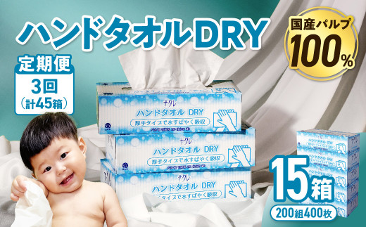 【3回配送/毎月届く定期便】ナクレ ハンドタオルDRY 15個 ペーパー タオル 紙  厚手 ティッシュ キッチン 日用品 消耗品 防災 収納 備蓄 金ケ崎 金ヶ崎 1146081 - 岩手県金ケ崎町