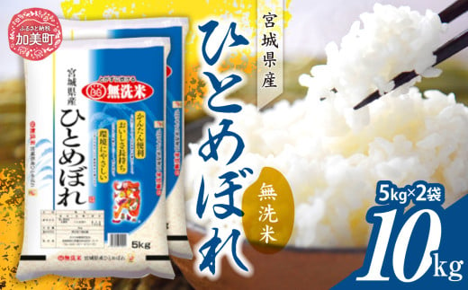 令和6年産 宮城県産 ひとめぼれ 無洗米10kg(5kg×2）   [ カメイ 宮城県 加美町 ]  お米 こめ コメ 精米 白米 ひとめぼれ | km00012-r6-10kg 1547664 - 宮城県加美町